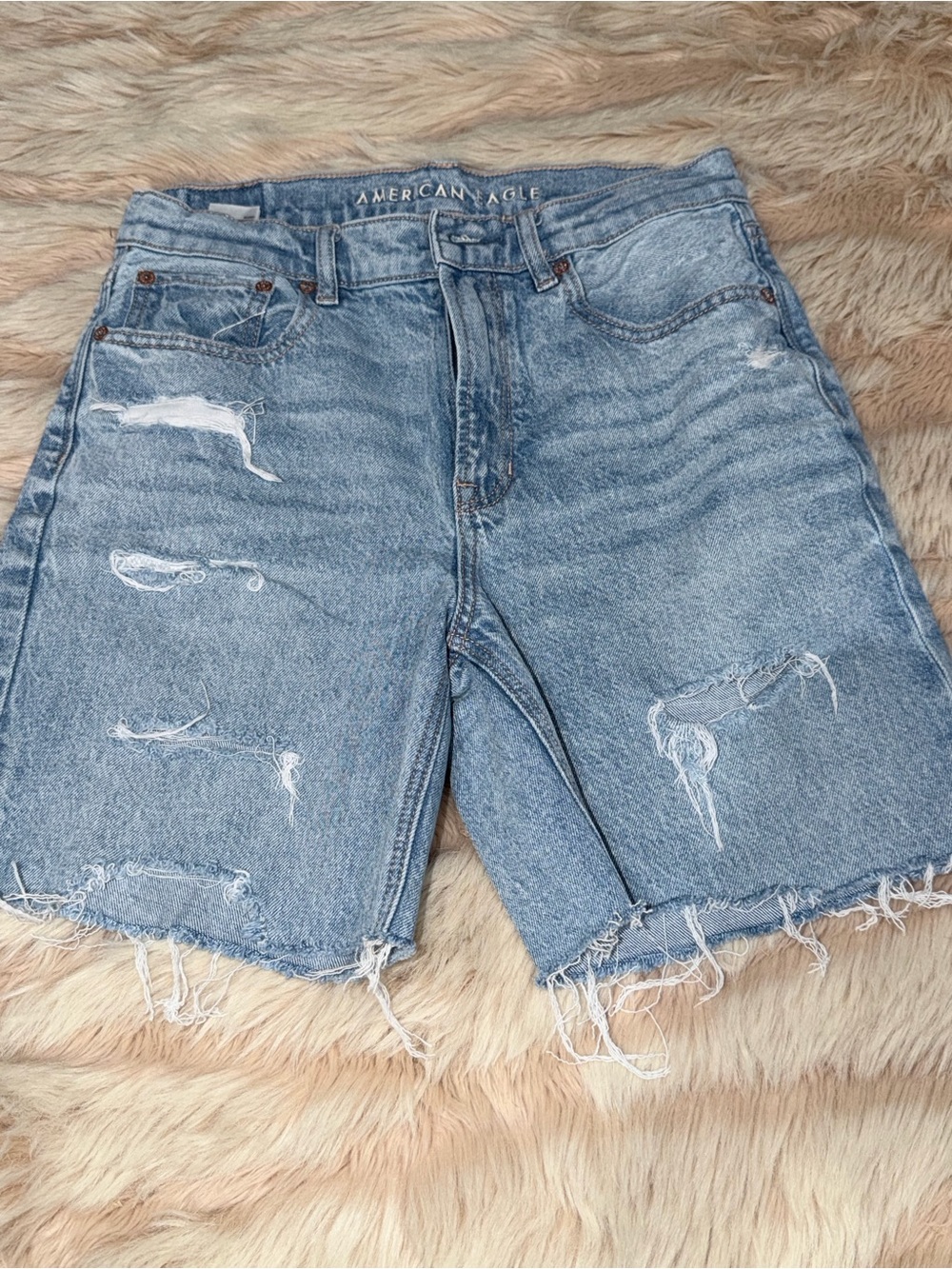 American Age Light Blue Distressed Denim Jean Shorts
